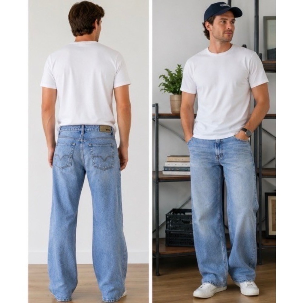 Diesel Zathan W38 L32 Mens Bootcut Jeans Light Wash Italy Cotton Linen Denim Y2K